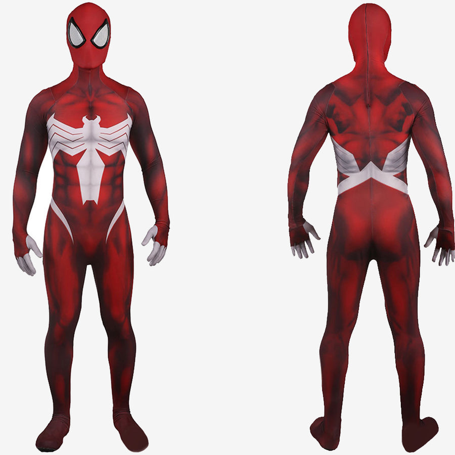 Spider-Man Symbiot Costume Cosplay Suit Venom Red Bodysuit For Men Kids